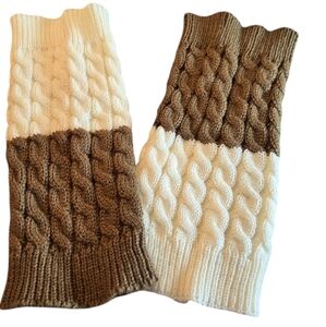 Chunky Knit Leg Warmers  in Cream and Brown